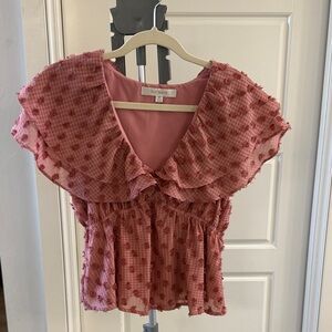 Anthropologie Flat White Pink Ruffled Women's Top